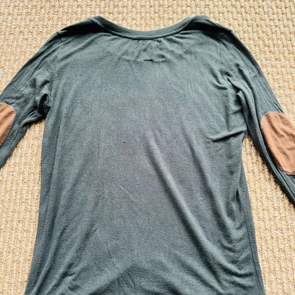Zara Trafaluc Knit Olive Green Elbow Suede Patch Crewneck Pullover Sweater Small - Picture 7 of 10